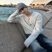 كارديجان محبوك ناعم وفuzzy على شكل حرف V 