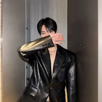 Button Closure Sleek Leather Jacket