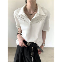 Rivet Detaylı Polo Tişört Kısa Kollu Kazak 