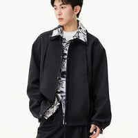 جاكيت باتش وورك بسحاب مخطط بطباعة الحبر 