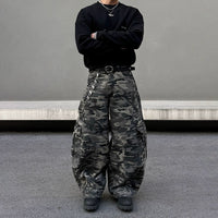 Pantalons cargo larges à jambes larges en camouflage 