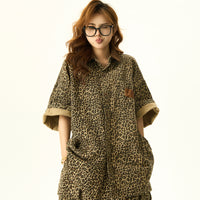 ヒョウ柄ショートスリーブラペルシャツ 