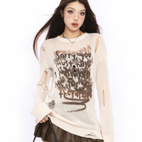 Cardigan lungo a maniche lunghe in maglia cava stressata 