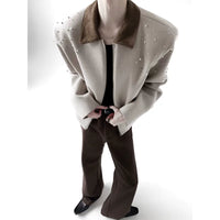 Veste en mélange de laine ornée de perles 