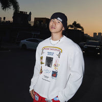 سويت شيرت طويل الأكمام ذو تصميم رسومي قديم مع حواف مضلعة 