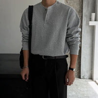 Waffle Knit Long Sleeve Henley Pullover