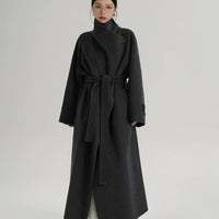 معطف ماكسي من الصوف بحزام 