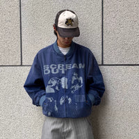 Veste bomber en baseball rétro graphique délavée 