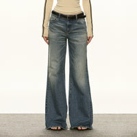 Jeans décontractés à jambes larges délavés rétro 