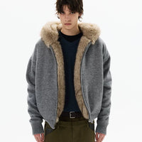 سترة هودي مزودة بسحاب من الصوف الشتوي 