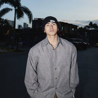 Camisa Casual Larga de Manga Longa Texturizada em Xadrez 