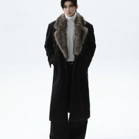معطف صوف مع ياقة من الفرو الاصطناعي القابل للفصل 