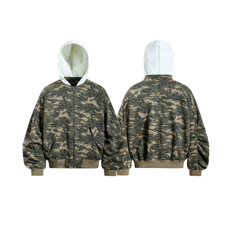 Tarnfarbenes Faux-Layered Kapuzen-Bomberjacke 