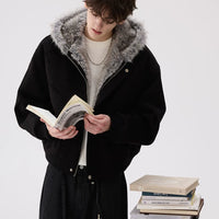 معطف شتوي سميك مزود بغطاء رأس مع حواف من الفرو 