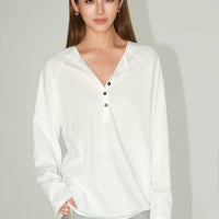 ロングスリーブヘンリーニットTシャツトップ 