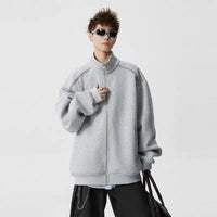 Aşırı Boyutlu Yüksek Yaka Fermuarlı Hırka Kapüşon 