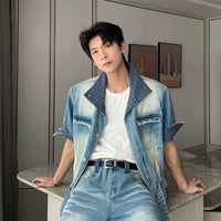 Denim Short-Sleeve Jacket and Pants
