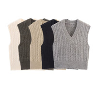 Pull-over à col en V en tricot torsadé en couches 