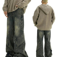 Yellow Mud Wide-Leg Patchwork Jeans