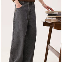 بنطلون جينز واسع الساقين بتصميم متآكل ومغسول 