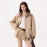 Reversible Plaid Collar Zip Front Coat