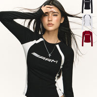 Retro Patchwork Slim Fit Turtleneck Top