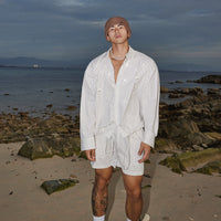 줄무늬 비즈 셔츠와 반바지 세트 