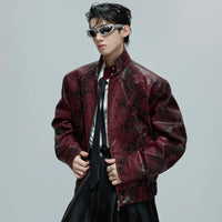 Veste en cuir texturé Python avec col montant 