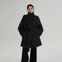 Mid-Length Wool Coat with Stand Collar