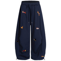 Puppy Embroidery Wide Leg Pants
