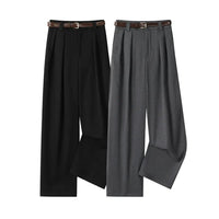 Calças Casuais de Perna Larga com Cinto 