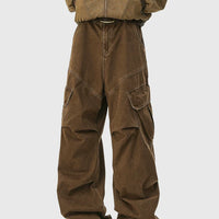 بنطلون كارجو واسع بتصميم قديم ومغسول 