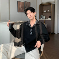 Camisa Casual em Duas Peças de Patchwork Faux 