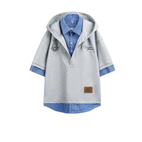 Faux Layered Plaid Patchwork Hooded Shirt