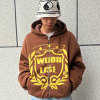 Retro Zip-Up Graphic Hooded Sweatshirt