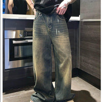 Gewaschene High Waist Weite Beinform Jeans 