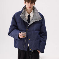 Plaid Lined Stand Collar Puffer Jacket