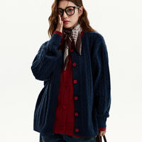 フェイクツーピースケーブルニットカーディガン 