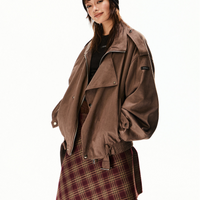 جاكيت كاجوال فضفاض من جلد الغنم بتصميم ريترو 