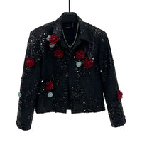 Veste courte florale 3D à paillettes 