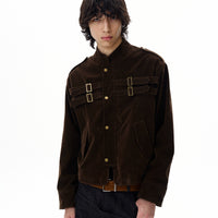 Buckle Details Suede Short Jacket