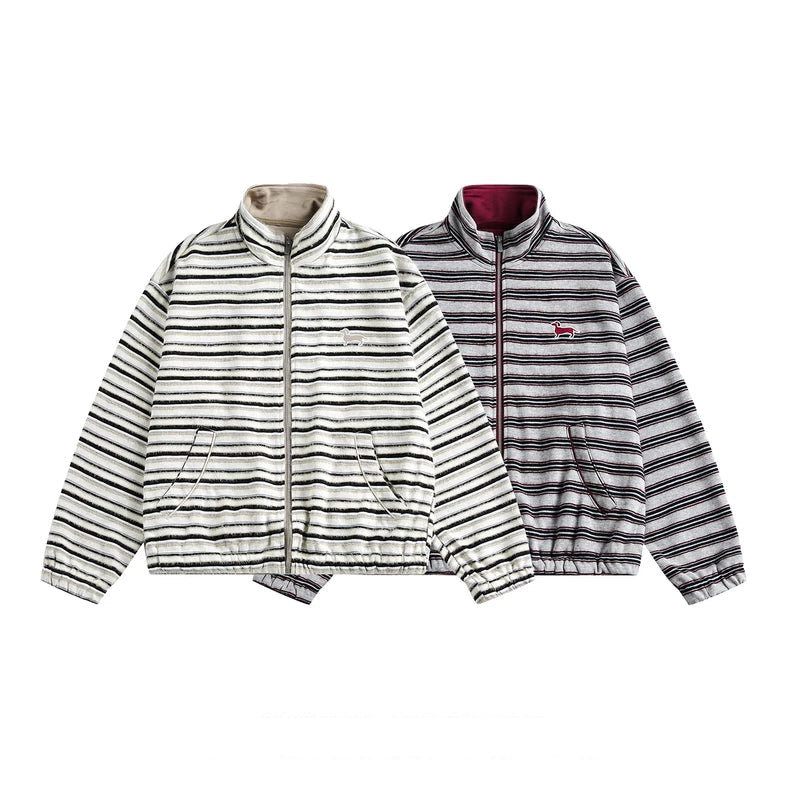 Striped Plush Zip-Up Dachshund Jacket