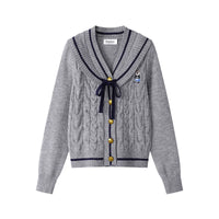 Cardigan en tricot à câble avec ours brodé preppy 