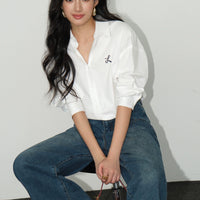 Chemise à boutons brodée à manches longues 