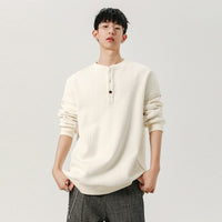 Textured Jacquard Long Sleeve Henley T-Shirt