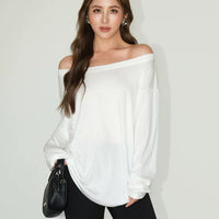 オフショルダー長袖ニットトップ 