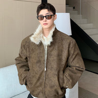 Veste matelassée en fausse suède avec col en polaire 