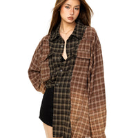 Plaid Colorblock Long Sleeve Shirt