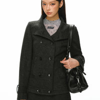 Çift Düğmeli Yün Karışımı Kısa Ceket 