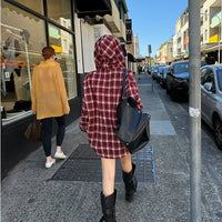 Ekose Kapüşonlu Gömlek Ceket 